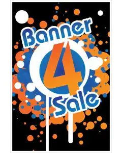 Banner sale promotional graphic with the number 4 in blue and orange colors with paint splatter effects.